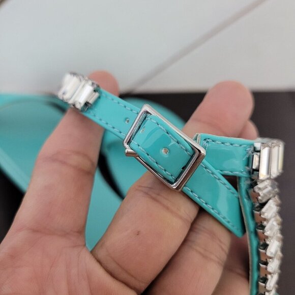 NEW AAJ By Aminah Womens Viktoria Embellished Flate Teal 7 Ankle strap Sandals - Picture 5 of 8